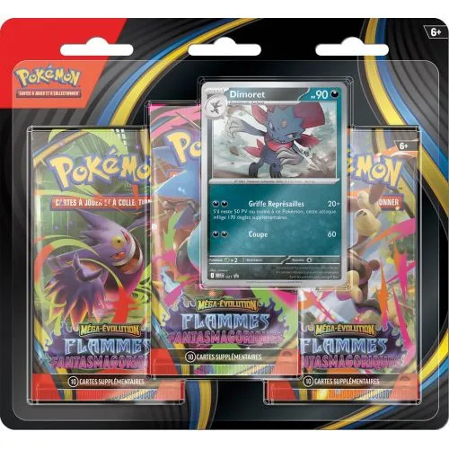 Pokémon Tripack 3 Boosters ME02 Méga-Évolutions Dimoret (Flammes Fantasmagoriques)