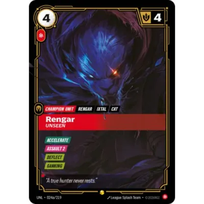Carte League of Legends Riftbound : Rengar, Unseen - Foil (UNL 024a Showcase) Near Mint occ