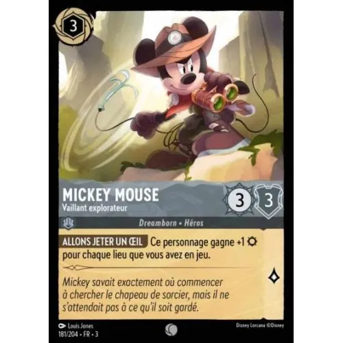 Carte Lorcana : Mickey Mouse - Vaillant explorateur (Brillante) (181/204-Fr-3 3INK) Near Mint occ